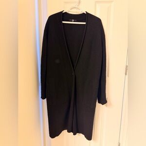 Uniqlo Black Longline Open-Front Women's Wool Cardigan